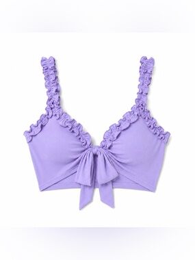 NWOT SHEIN Lavender Tie Front Ruffle Frill Rib-Knit Crop Top
